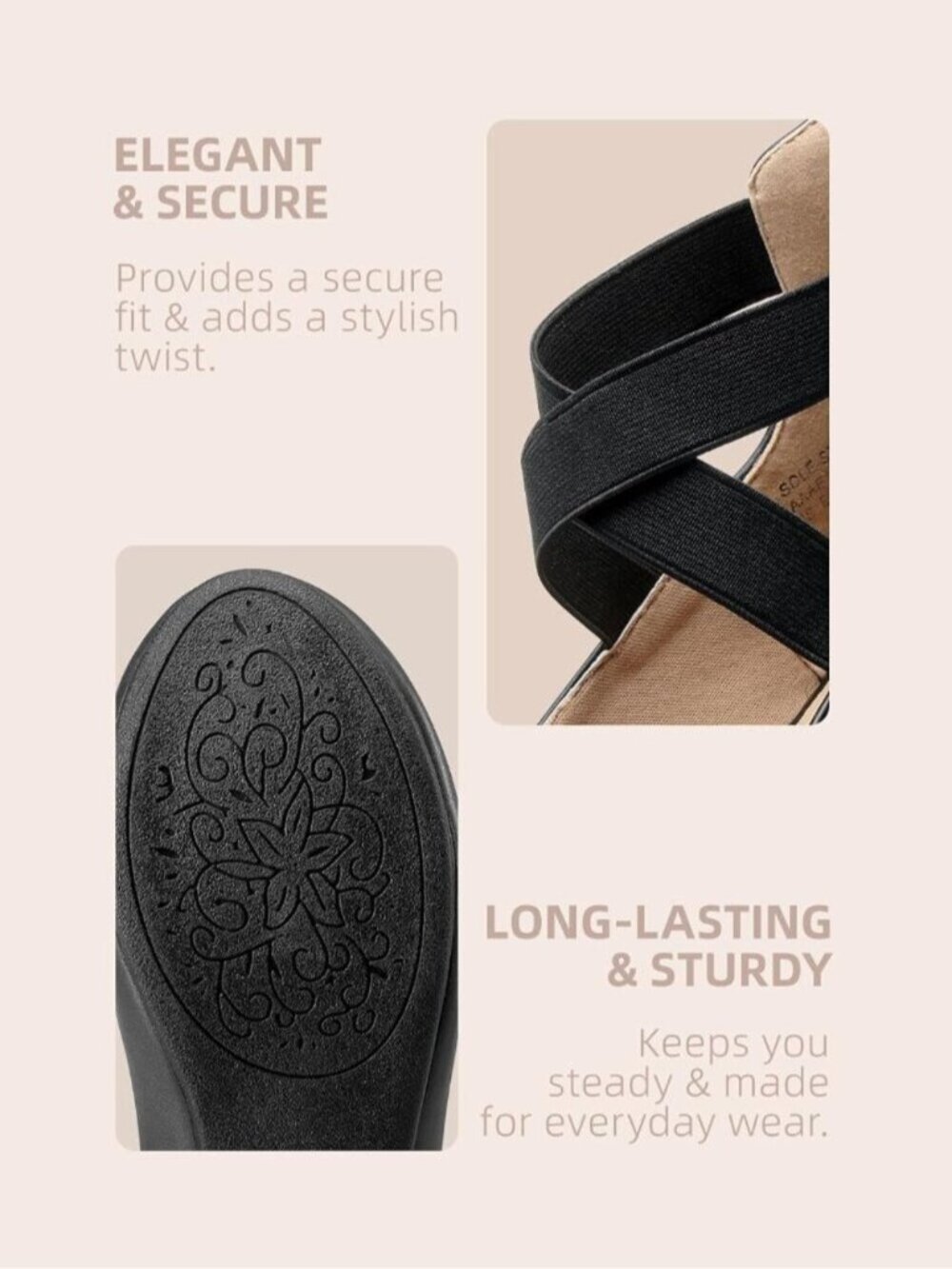 Women Black Solid Faux Leather Backstrap Comfort Flexible Ankle Straps Flat Shoe - Picture 5 of 6